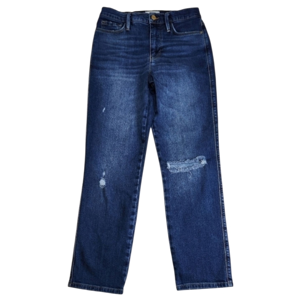 FRAME Denim Women's Le Sylvie Crop High Rise Straight Leg Jeans Sz 26 Distressed - Picture 1 of 15